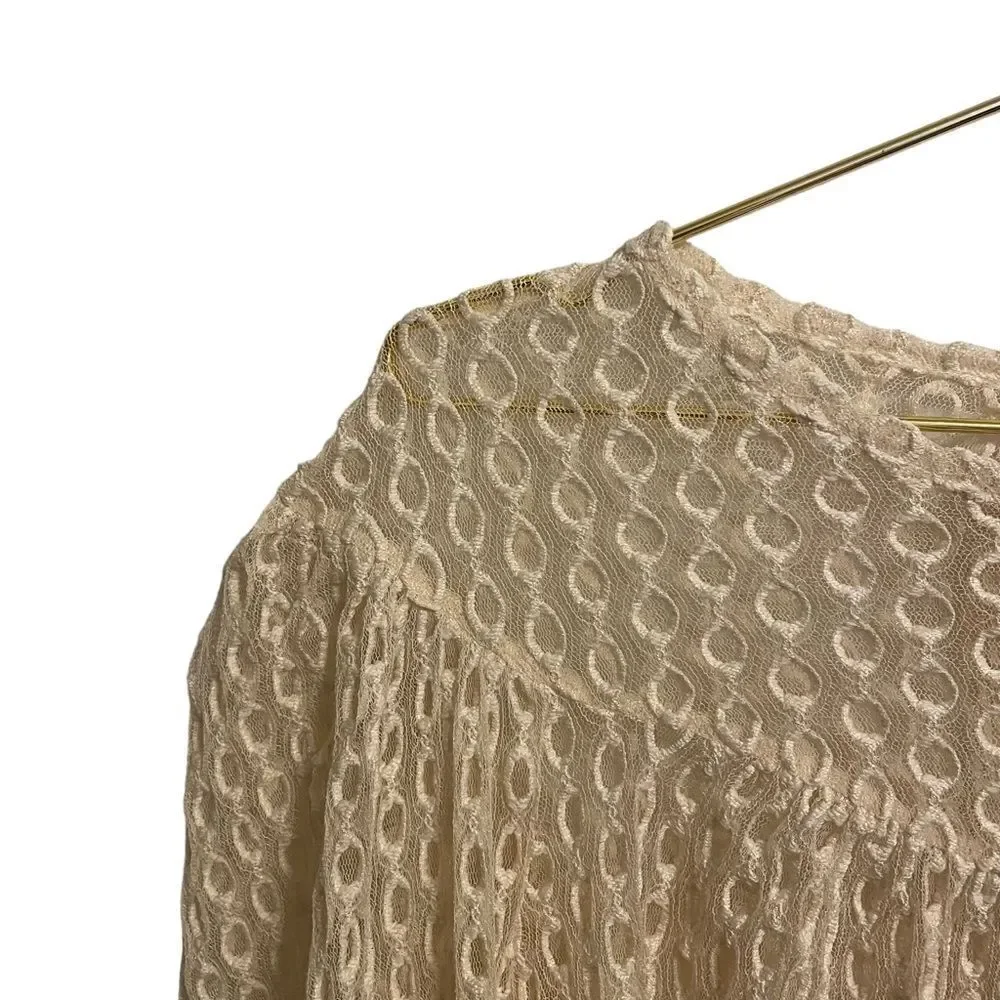 Zara Cream Embroidered Scoop Neck Puff Sleeve Blouse Shear Size MED